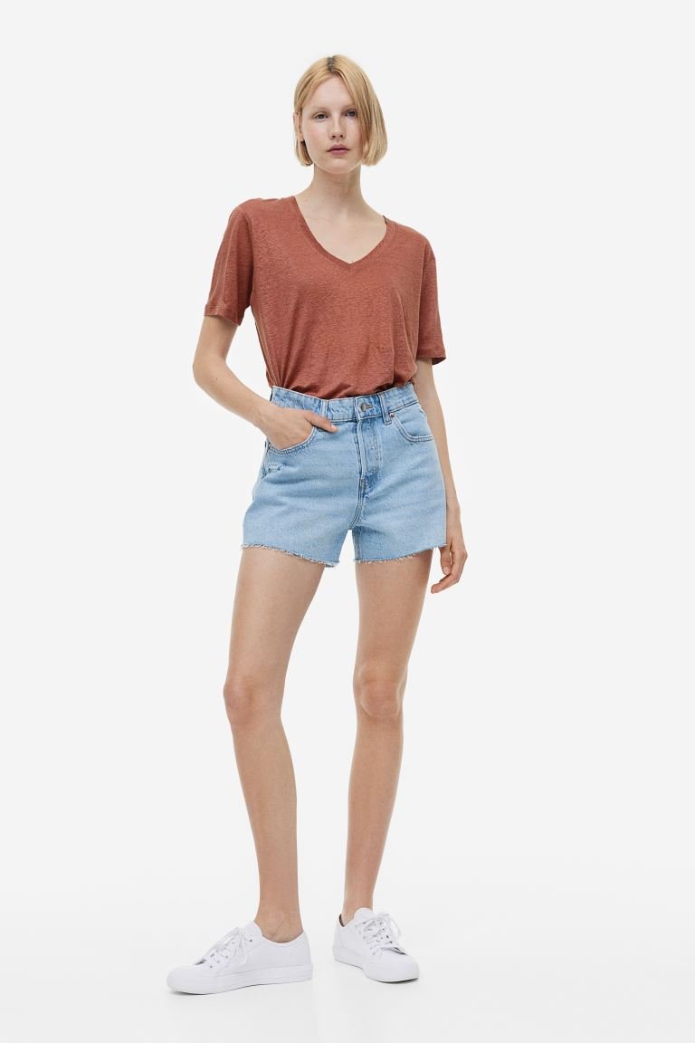 V-neck linen T-shirt - Görsel 2